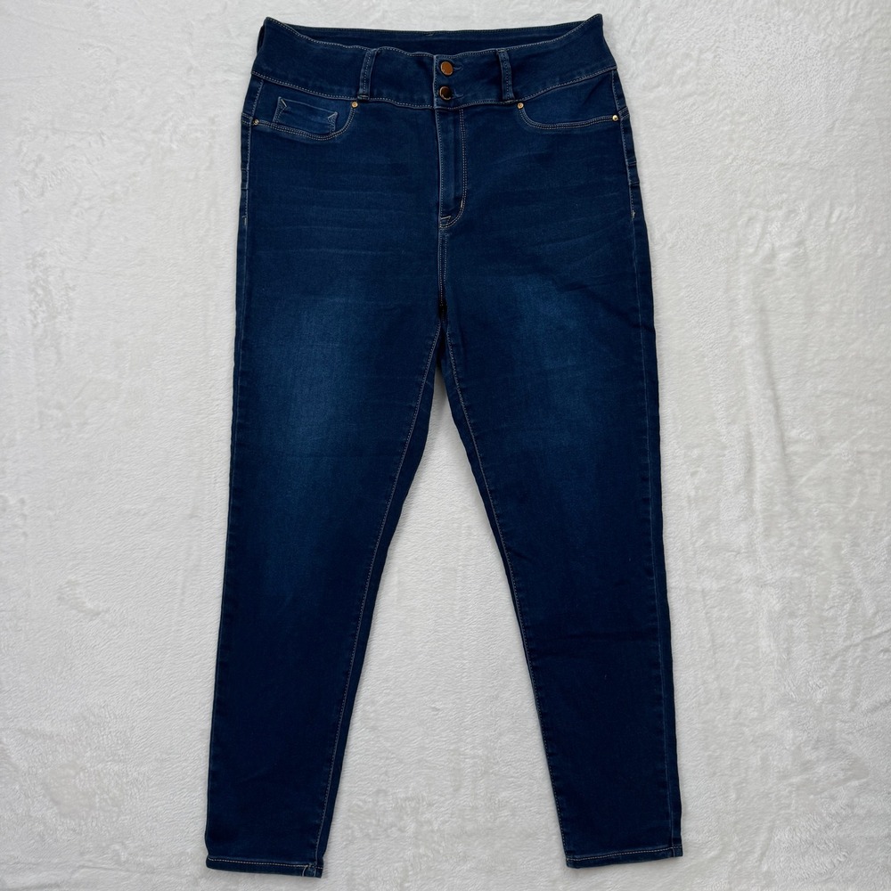 Seven7 Skinny Jeans Womens 16 Dark Blue High Rise Double Button Stretch Denim